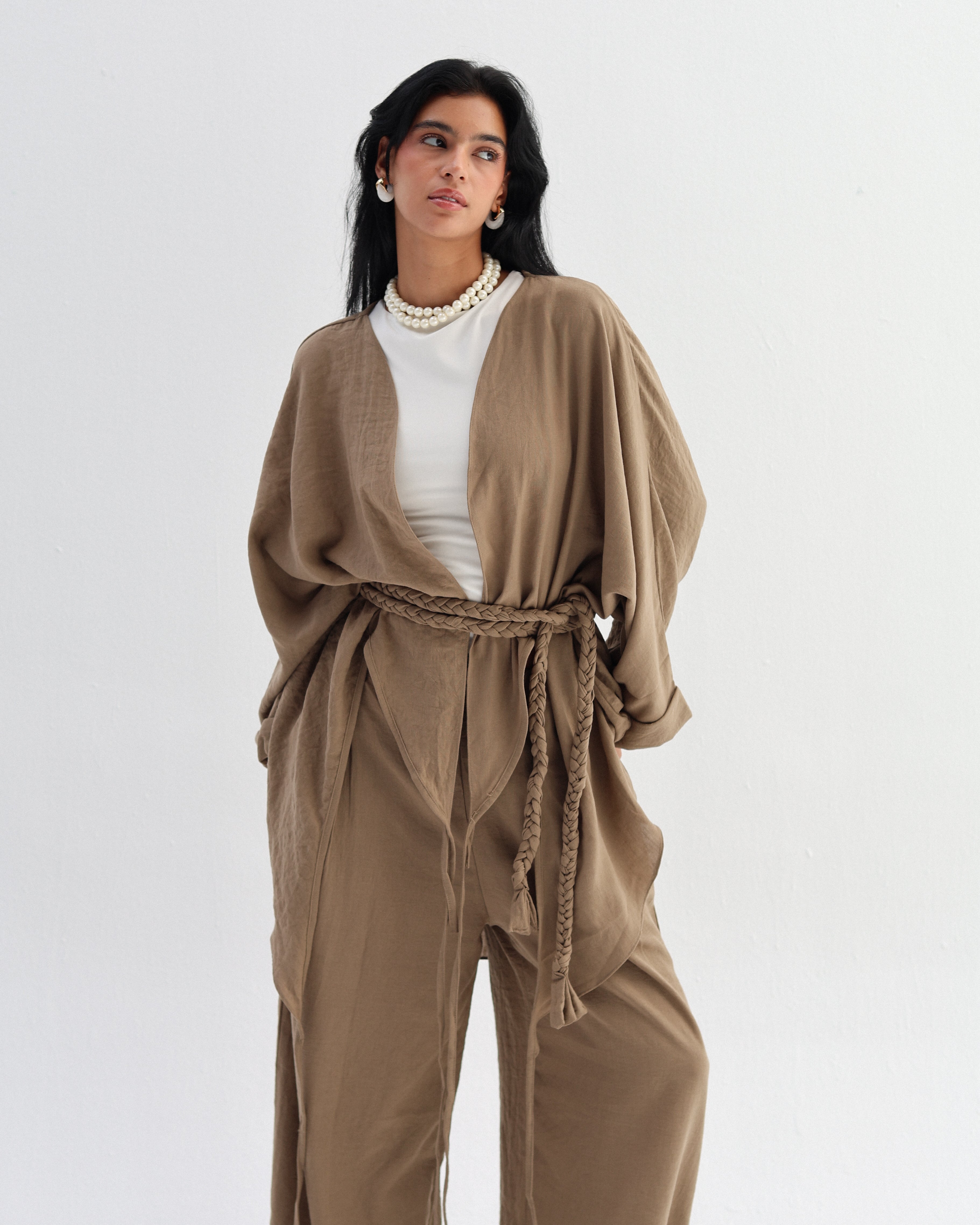 The braided waist set in khaki